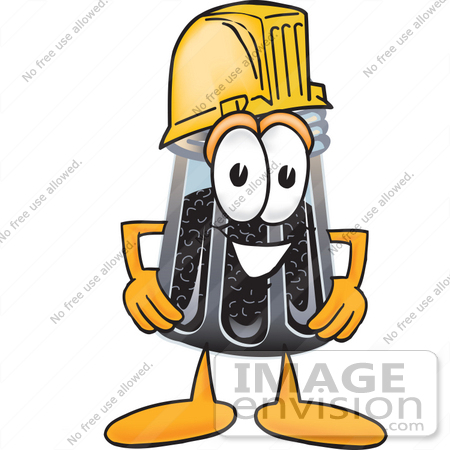 #25150 Clip Art Graphic of a Ground Pepper Shaker Cartoon Character Wearing a Hardhat Helmet by toons4biz