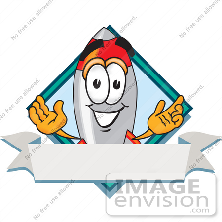 #25151 Clip Art Graphic of a Space Rocket Cartoon Character Label by toons4biz