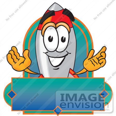 #25152 Clip Art Graphic of a Space Rocket Cartoon Character Label by toons4biz