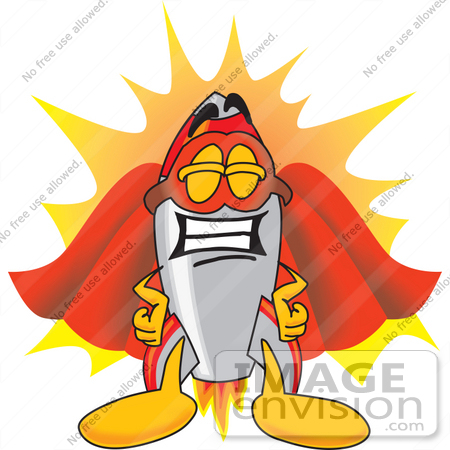 #25159 Clip Art Graphic of a Space Rocket Cartoon Character Dressed as a Super Hero by toons4biz