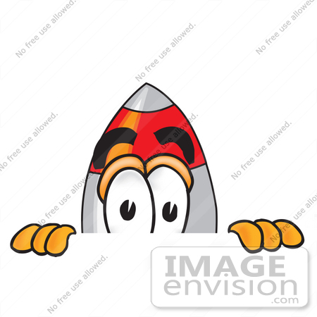 #25161 Clip Art Graphic of a Space Rocket Cartoon Character Peeking Over a Surface by toons4biz
