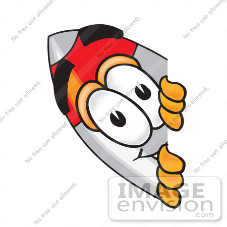 #25168 Clip Art Graphic of a Space Rocket Cartoon Character Peeking Around a Corner by toons4biz