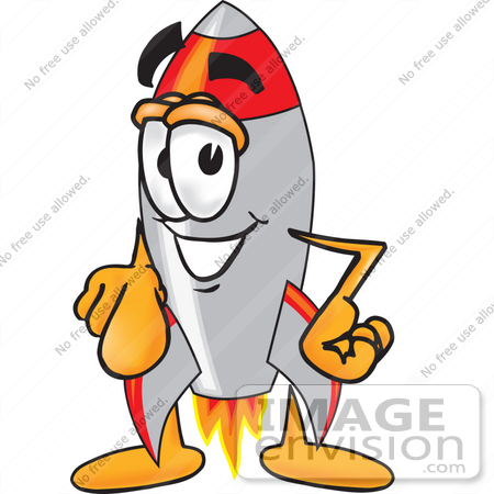 #25172 Clip Art Graphic of a Space Rocket Cartoon Character Pointing at the Viewer by toons4biz