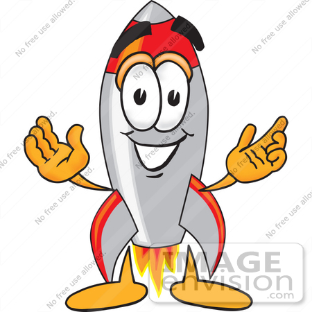 #25179 Clip Art Graphic of a Space Rocket Cartoon Character With Welcoming Open Arms by toons4biz