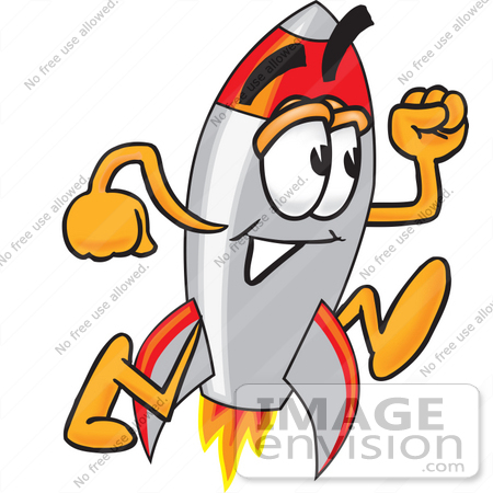 #25180 Clip Art Graphic of a Space Rocket Cartoon Character Running by toons4biz