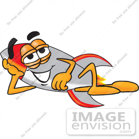 Clip Art Graphic of a Space Rocket Cartoon Character Resting His Head