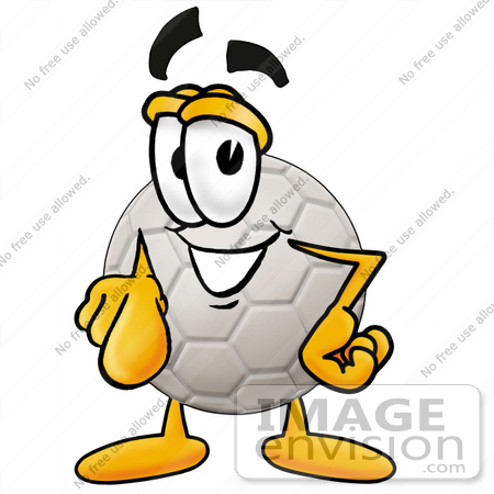 #25202 Clip Art Graphic of a White Soccer Ball Cartoon Character Pointing at the Viewer by toons4biz