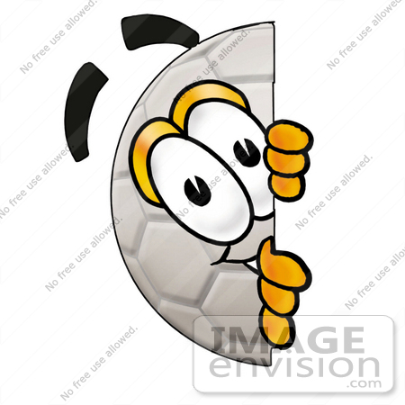 #25212 Clip Art Graphic of a White Soccer Ball Cartoon Character Peeking Around a Corner by toons4biz