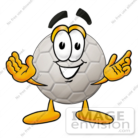 #25213 Clip Art Graphic of a White Soccer Ball Cartoon Character With Welcoming Open Arms by toons4biz