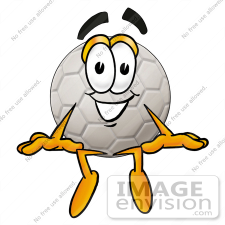 #25225 Clip Art Graphic of a White Soccer Ball Cartoon Character Sitting by toons4biz