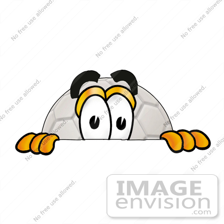#25227 Clip Art Graphic of a White Soccer Ball Cartoon Character Peeking Over a Surface by toons4biz