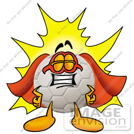 #25229 Clip Art Graphic of a White Soccer Ball Cartoon Character Dressed as a Super Hero by toons4biz