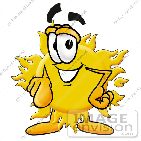 #25238 Clip Art Graphic of a Yellow Sun Cartoon Character Pointing at the Viewer by toons4biz
