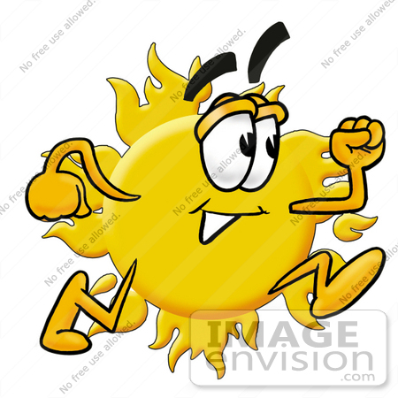 #25241 Clip Art Graphic of a Yellow Sun Cartoon Character Running by toons4biz