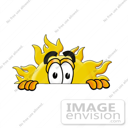 #25242 Clip Art Graphic of a Yellow Sun Cartoon Character Peeking Over a Surface by toons4biz