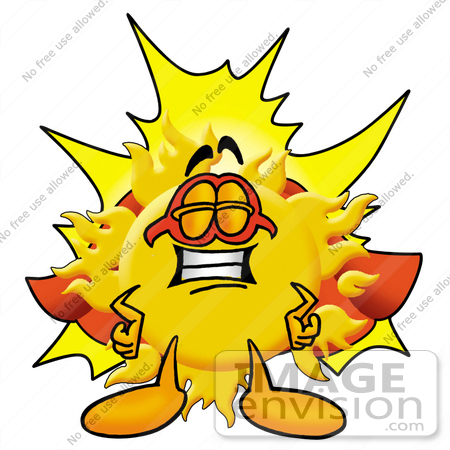 #25244 Clip Art Graphic of a Yellow Sun Cartoon Character Dressed as a Super Hero by toons4biz