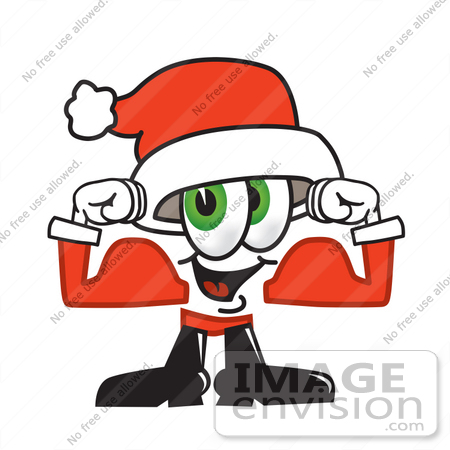 #25264 Clip Art Graphic of a Santa Claus Cartoon Character Flexing His Arm Muscles by toons4biz