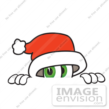 #25265 Clip Art Graphic of a Santa Claus Cartoon Character Peeking Over a Surface by toons4biz