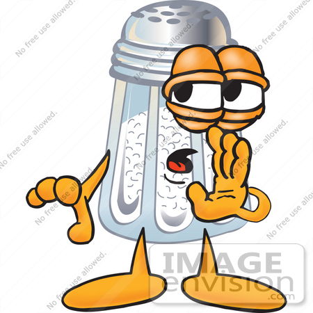 #25285 Clip Art Graphic of a Salt Shaker Cartoon Character Whispering and Gossiping by toons4biz