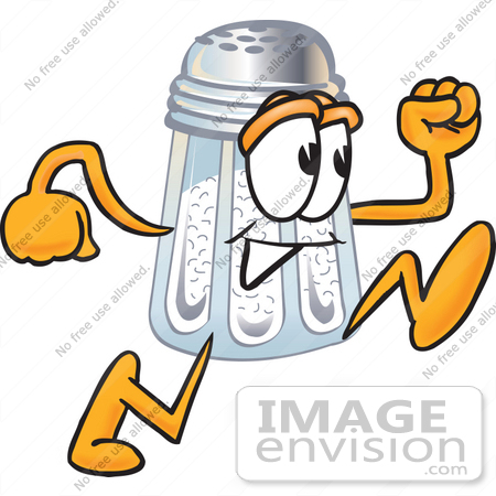 #25287 Clip Art Graphic of a Salt Shaker Cartoon Character Running by toons4biz