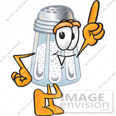 #25288 Clip Art Graphic of a Salt Shaker Cartoon Character Pointing Upwards by toons4biz