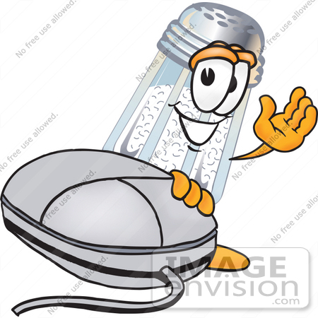 #25289 Clip Art Graphic of a Salt Shaker Cartoon Character With a Computer Mouse by toons4biz