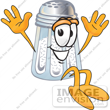 #25292 Clip Art Graphic of a Salt Shaker Cartoon Character Jumping by toons4biz