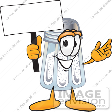 #25296 Clip Art Graphic of a Salt Shaker Cartoon Character Holding a Blank Sign by toons4biz