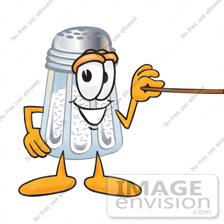 #25297 Clip Art Graphic of a Salt Shaker Cartoon Character Holding a Pointer Stick by toons4biz