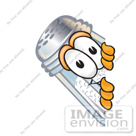 #25300 Clip Art Graphic of a Salt Shaker Cartoon Character Peeking Around a Corner by toons4biz