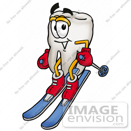 #25318 Clip Art Graphic of a Human Molar Tooth Character Skiing Downhill by toons4biz