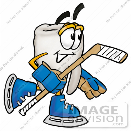 #25320 Clip Art Graphic of a Human Molar Tooth Character Playing Ice Hockey by toons4biz