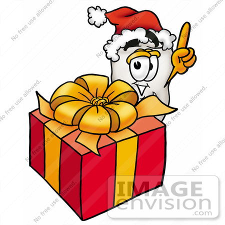 #25321 Clip Art Graphic of a Human Molar Tooth Character Standing by a Christmas Present by toons4biz