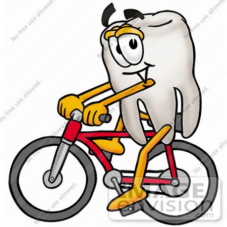 #25322 Clip Art Graphic of a Human Molar Tooth Character Riding a Bicycle by toons4biz