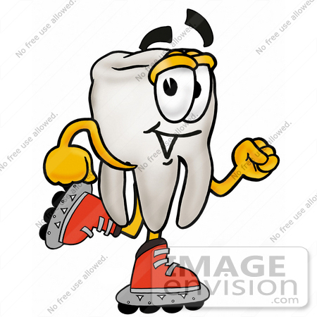 #25323 Clip Art Graphic of a Human Molar Tooth Character Roller Blading on Inline Skates by toons4biz