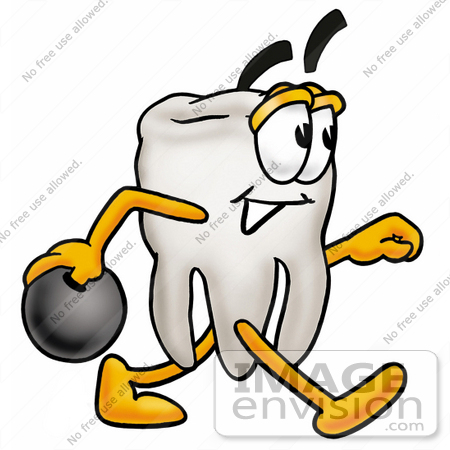 #25330 Clip Art Graphic of a Human Molar Tooth Character Holding a Bowling Ball by toons4biz