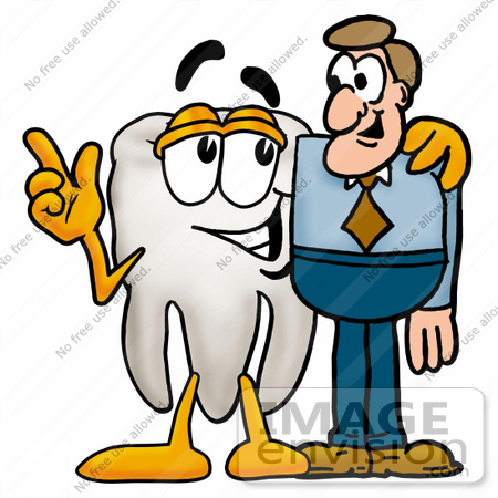 #25335 Clip Art Graphic of a Human Molar Tooth Character Talking to a Business Man by toons4biz