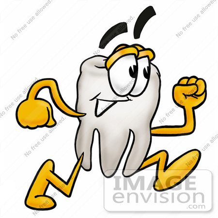 #25339 Clip Art Graphic of a Human Molar Tooth Character Running by toons4biz