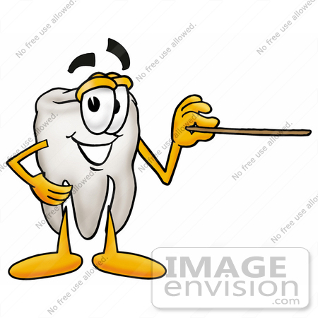 #25341 Clip Art Graphic of a Human Molar Tooth Character Holding a Pointer Stick by toons4biz