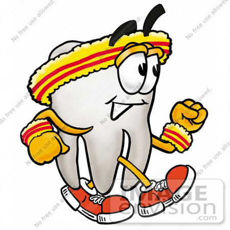 #25342 Clip Art Graphic of a Human Molar Tooth Character Speed Walking or Jogging by toons4biz