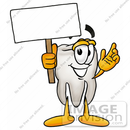 #25361 Clip Art Graphic of a Human Molar Tooth Character Holding a Blank Sign by toons4biz