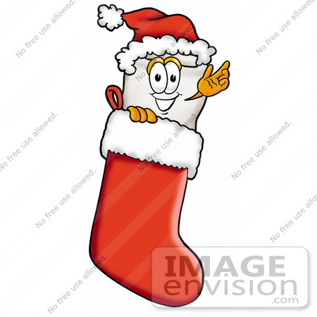 #25363 Clip Art Graphic of a Human Molar Tooth Character Wearing a Santa Hat Inside a Red Christmas Stocking by toons4biz