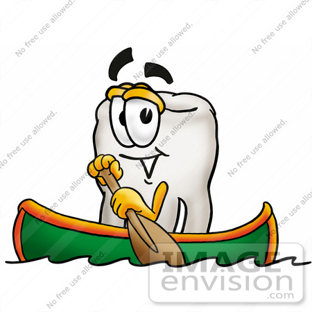 #25366 Clip Art Graphic of a Human Molar Tooth Character Rowing a Boat by toons4biz