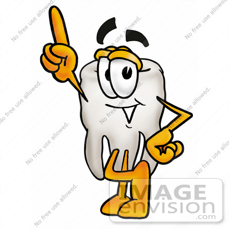 #25369 Clip Art Graphic of a Human Molar Tooth Character Pointing Upwards by toons4biz
