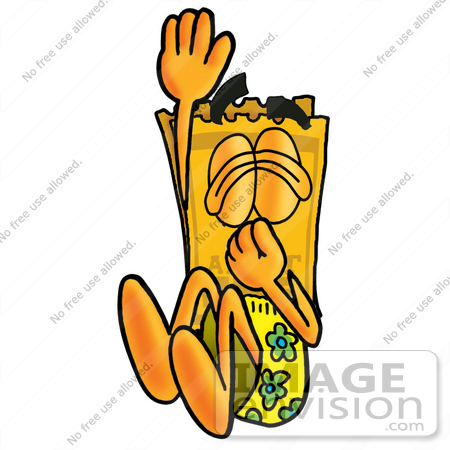 #25419 Clip Art Graphic of a Golden Admission Ticket Character Plugging His Nose While Jumping Into Water by toons4biz