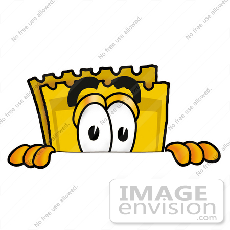#25427 Clip Art Graphic of a Golden Admission Ticket Character Peeking Over a Surface by toons4biz