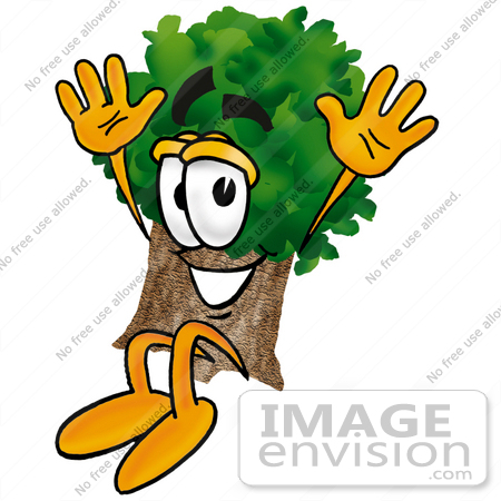 #25475 Clip Art Graphic of a Tree Character Jumping by toons4biz