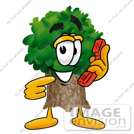 #25476 Clip Art Graphic of a Tree Character Holding a Telephone by toons4biz