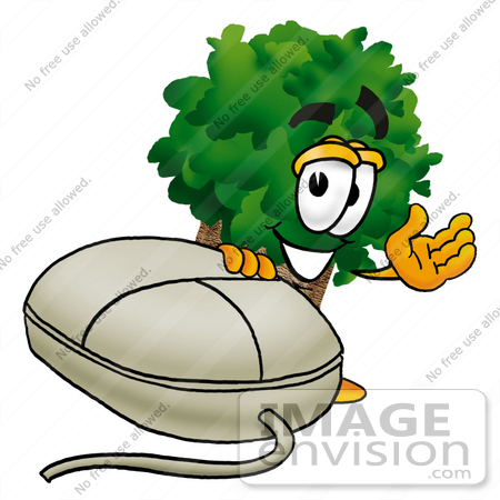 #25488 Clip Art Graphic of a Tree Character With a Computer Mouse by toons4biz
