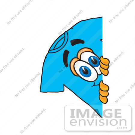 #25495 Clip Art Graphic of a Blue Short Sleeved T Shirt Character Peeking Around a Corner by toons4biz